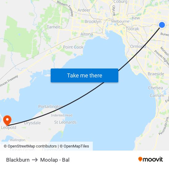 Blackburn to Moolap - Bal map