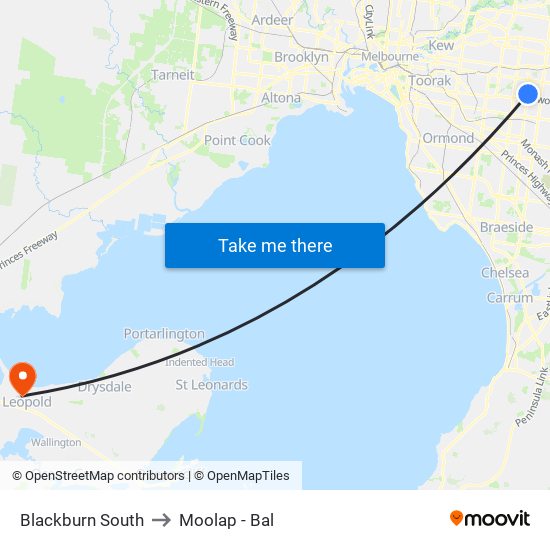 Blackburn South to Moolap - Bal map