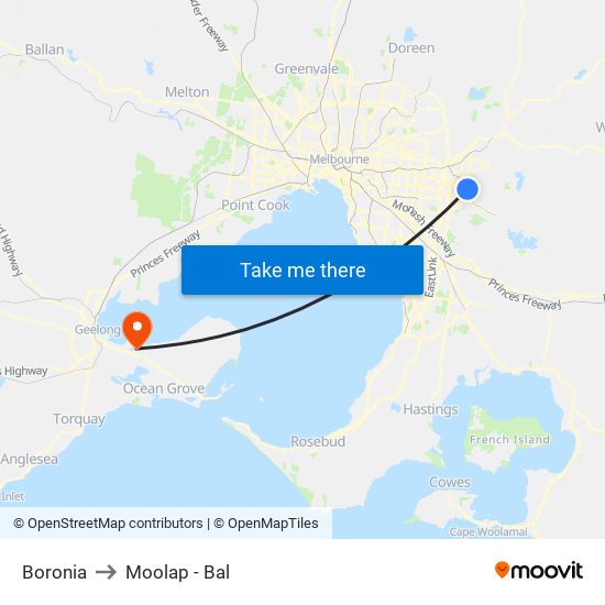 Boronia to Moolap - Bal map