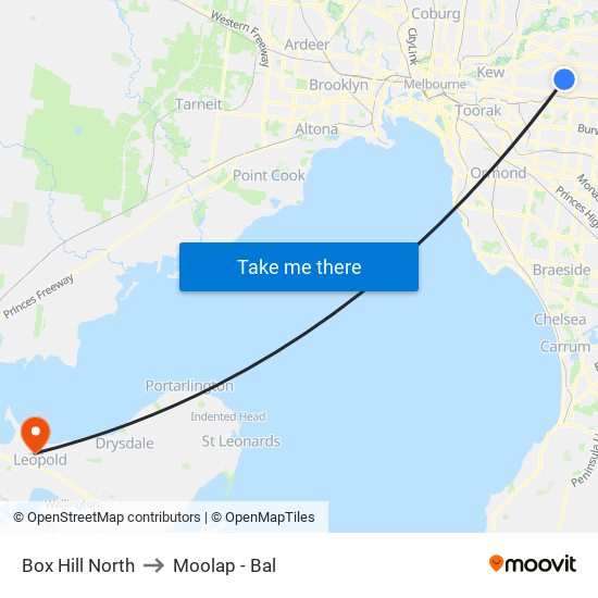 Box Hill North to Moolap - Bal map