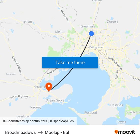 Broadmeadows to Moolap - Bal map