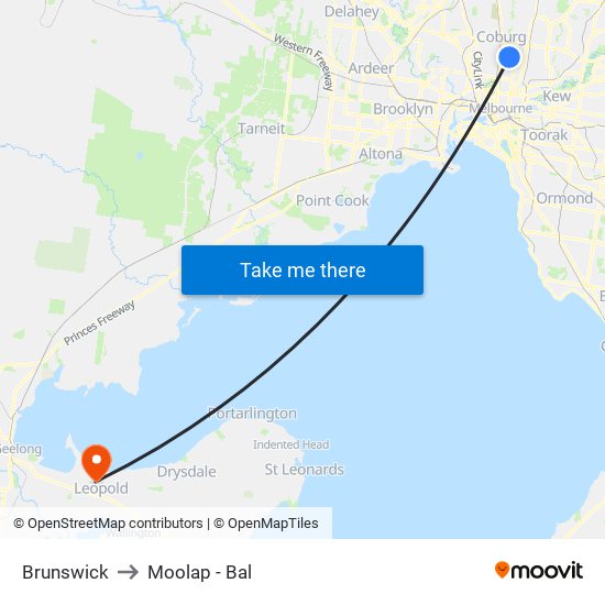 Brunswick to Moolap - Bal map