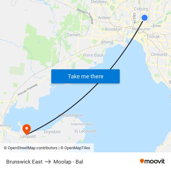 Brunswick East to Moolap - Bal map