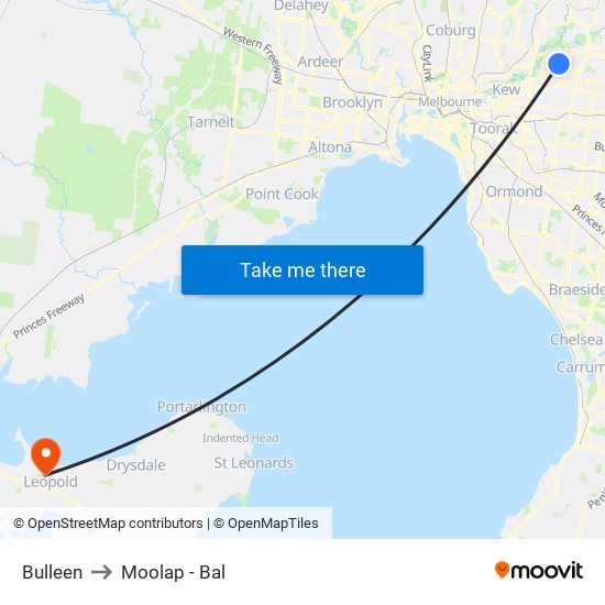 Bulleen to Moolap - Bal map