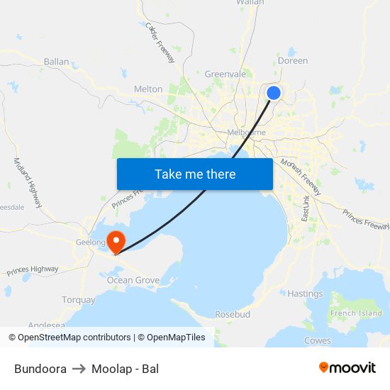 Bundoora to Moolap - Bal map