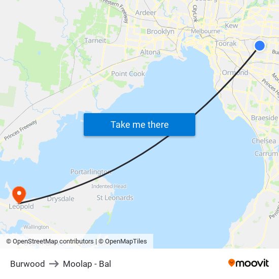 Burwood to Moolap - Bal map