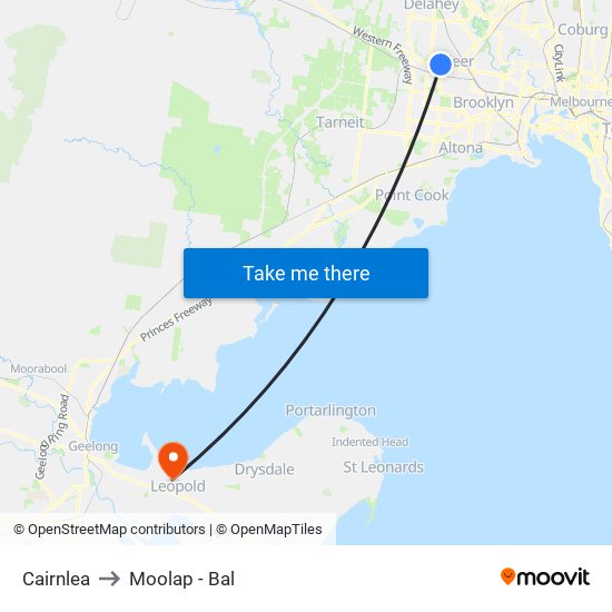 Cairnlea to Moolap - Bal map