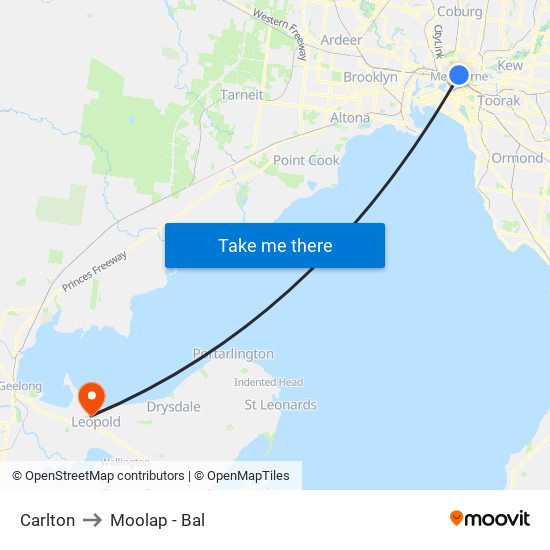 Carlton to Moolap - Bal map