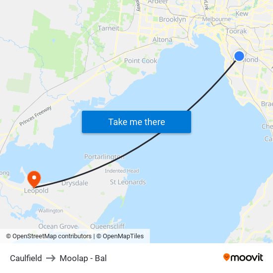 Caulfield to Moolap - Bal map