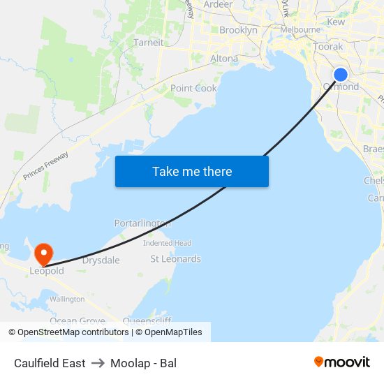 Caulfield East to Moolap - Bal map