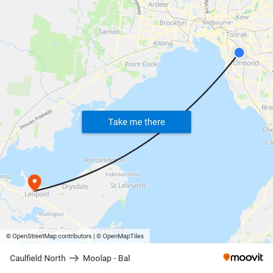 Caulfield North to Moolap - Bal map