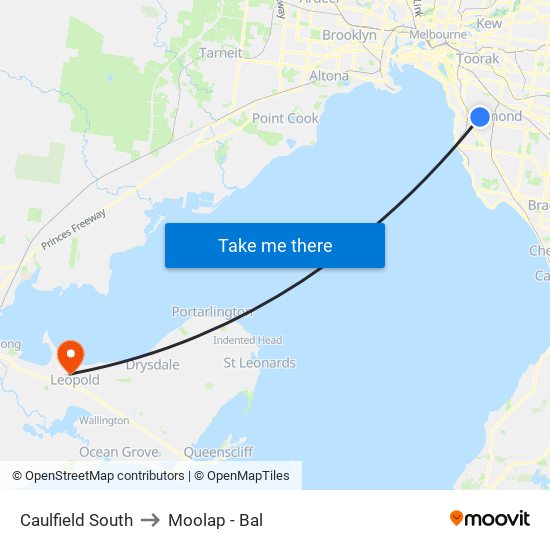 Caulfield South to Moolap - Bal map
