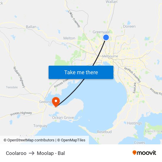 Coolaroo to Moolap - Bal map
