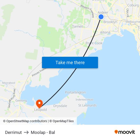 Derrimut to Moolap - Bal map