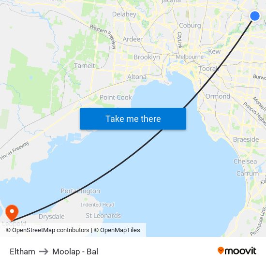 Eltham to Moolap - Bal map