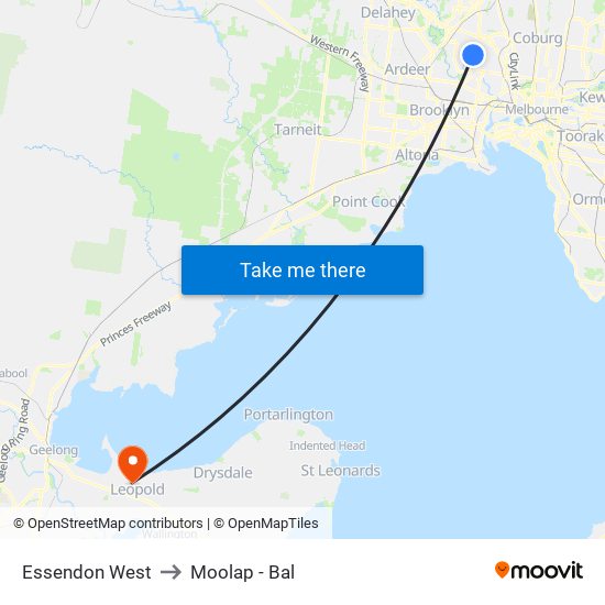 Essendon West to Moolap - Bal map