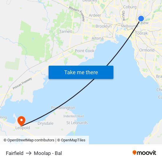 Fairfield to Moolap - Bal map