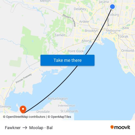Fawkner to Moolap - Bal map