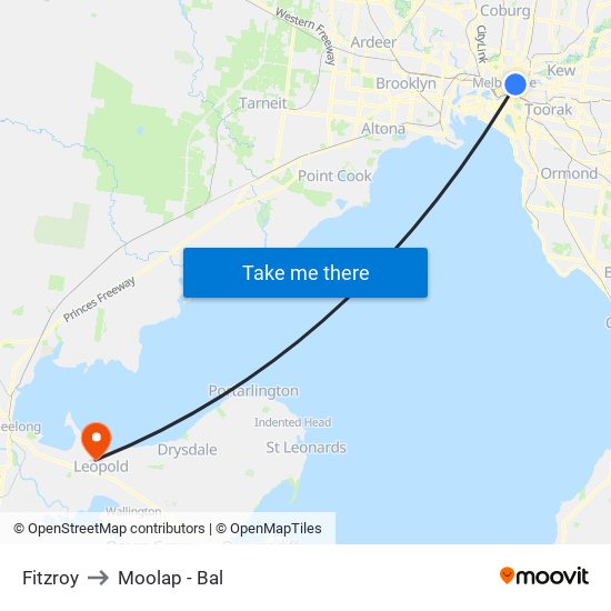 Fitzroy to Moolap - Bal map