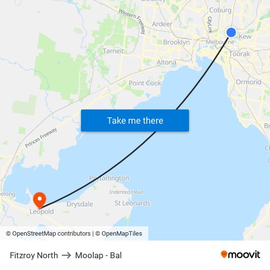 Fitzroy North to Moolap - Bal map