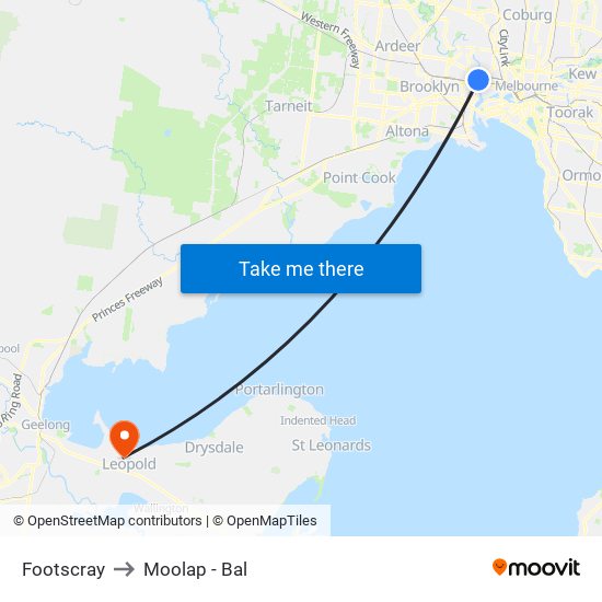 Footscray to Moolap - Bal map