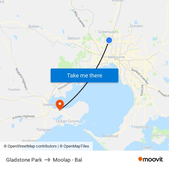 Gladstone Park to Moolap - Bal map