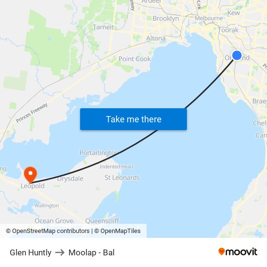 Glen Huntly to Moolap - Bal map