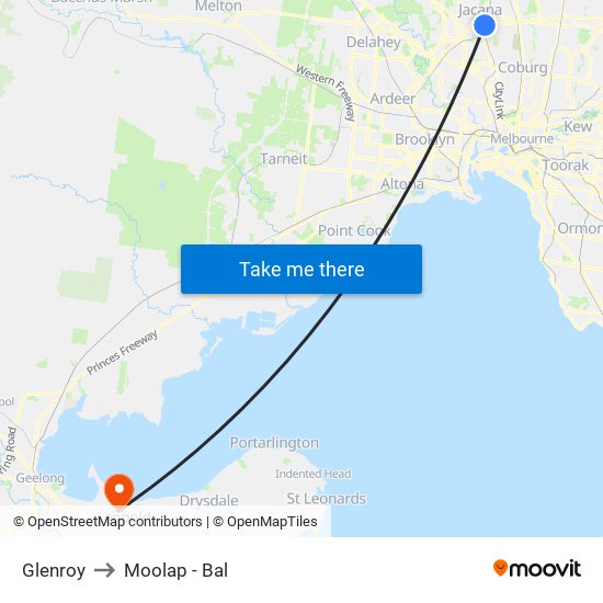 Glenroy to Moolap - Bal map