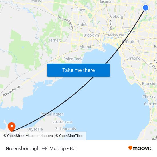 Greensborough to Moolap - Bal map