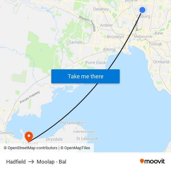 Hadfield to Moolap - Bal map