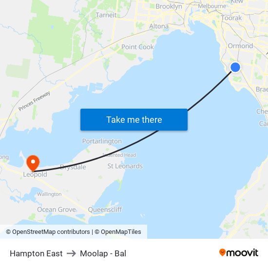 Hampton East to Moolap - Bal map
