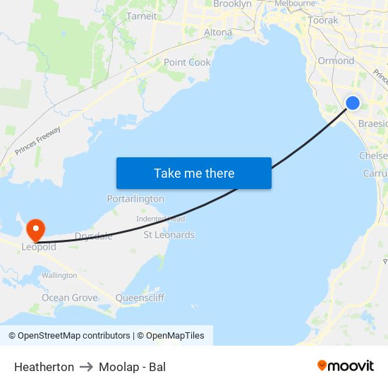 Heatherton to Moolap - Bal map