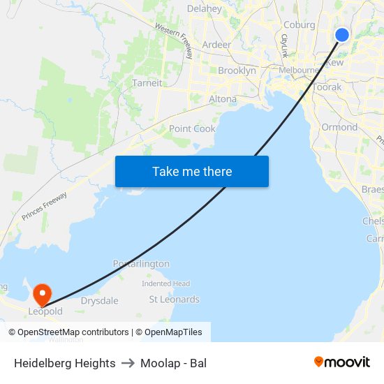 Heidelberg Heights to Moolap - Bal map