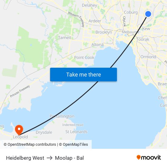 Heidelberg West to Moolap - Bal map