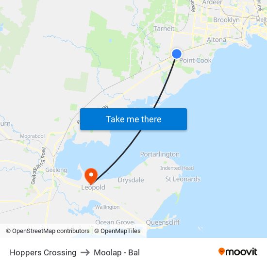 Hoppers Crossing to Moolap - Bal map