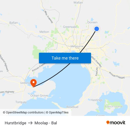 Hurstbridge to Moolap - Bal map