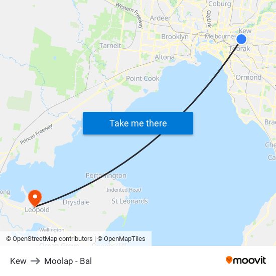 Kew to Moolap - Bal map