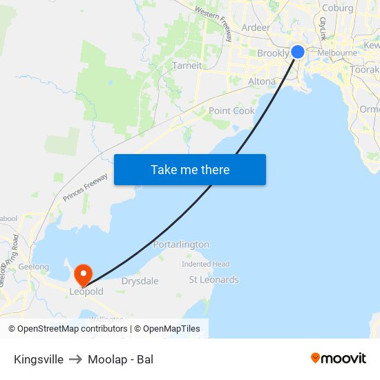 Kingsville to Moolap - Bal map