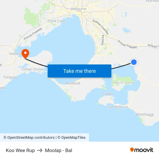 Koo Wee Rup to Moolap - Bal map