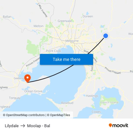 Lilydale to Moolap - Bal map