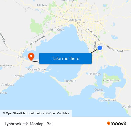 Lynbrook to Moolap - Bal map