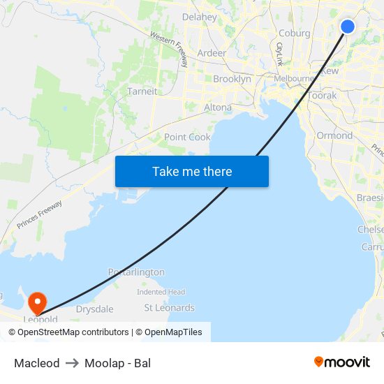 Macleod to Moolap - Bal map