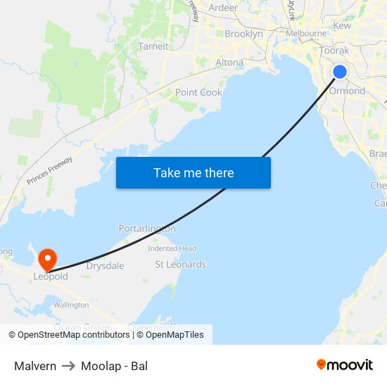 Malvern to Moolap - Bal map