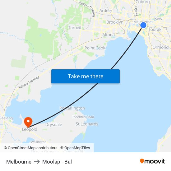 Melbourne to Moolap - Bal map