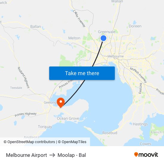 Melbourne Airport to Moolap - Bal map