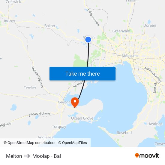 Melton to Moolap - Bal map