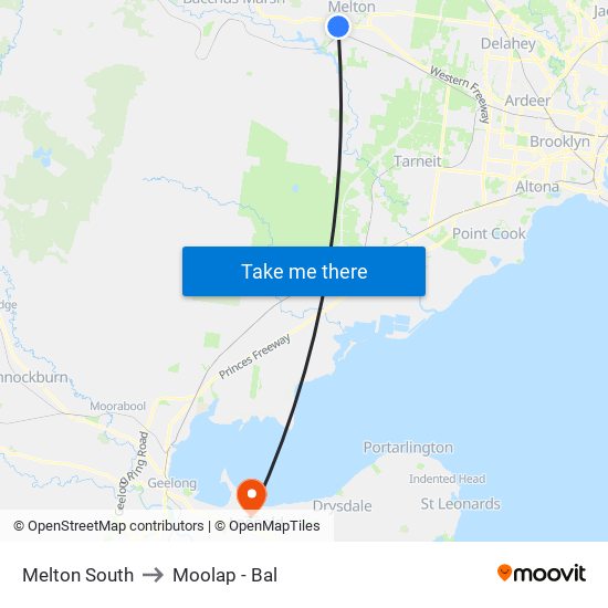 Melton South to Moolap - Bal map