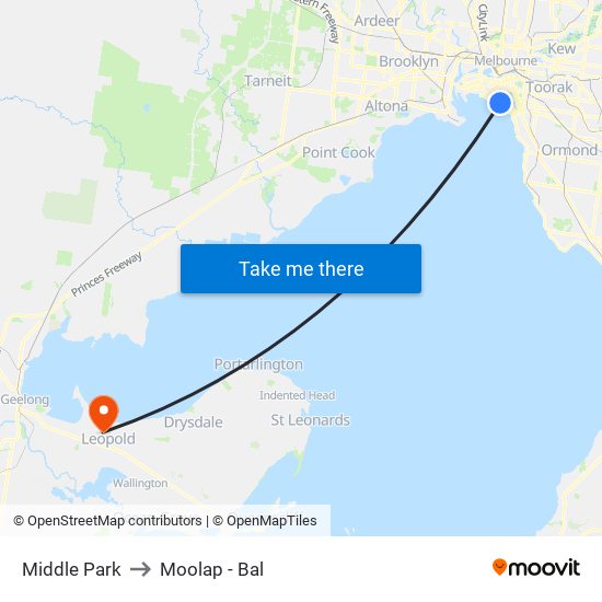 Middle Park to Moolap - Bal map