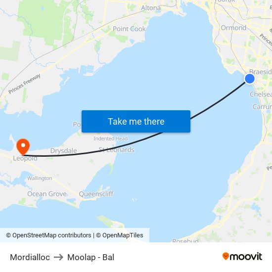 Mordialloc to Moolap - Bal map