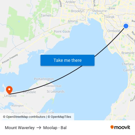 Mount Waverley to Moolap - Bal map